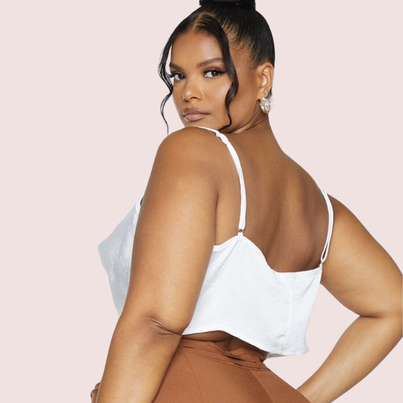 Plus Size White Satin Cropped Cowl Neck Cami Top