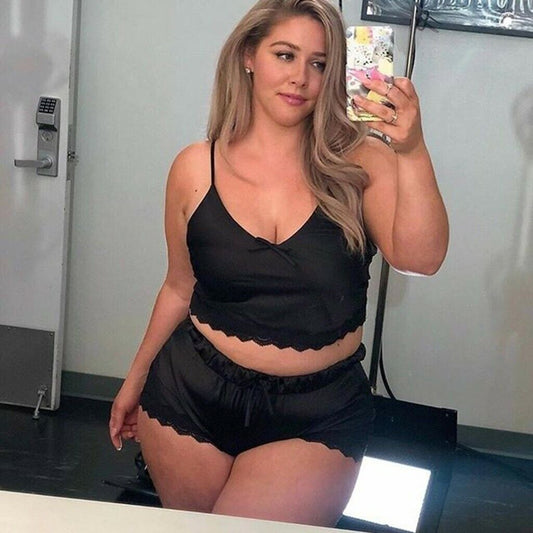 Women’s Plus Size Silk Cami Top and Shorts Set